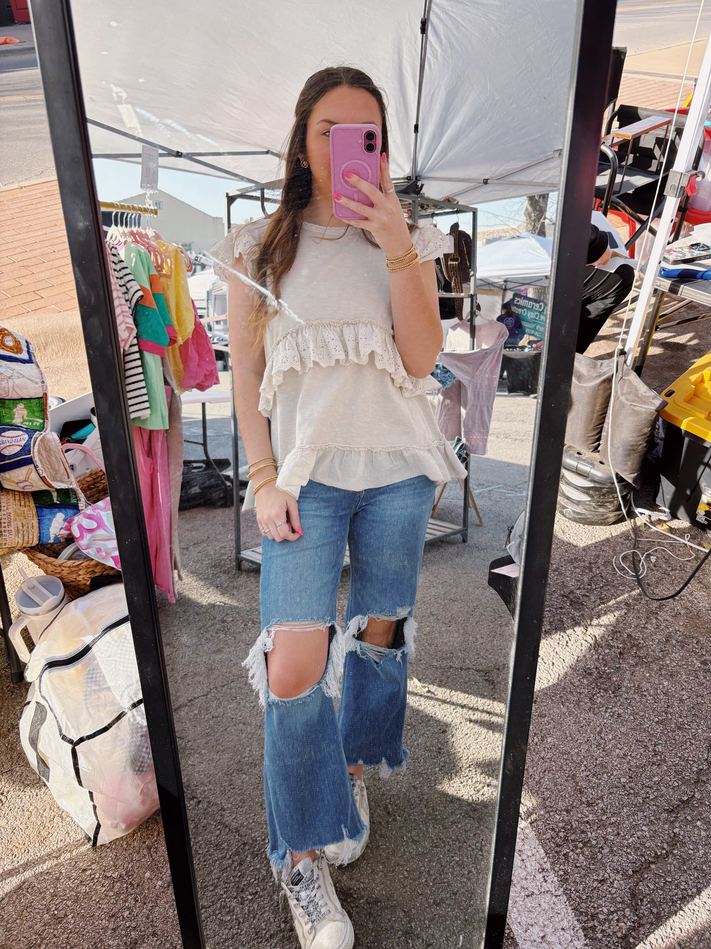 Gray Eyelet Top