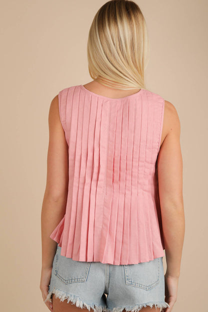 Pleated Bow Tie Blouse