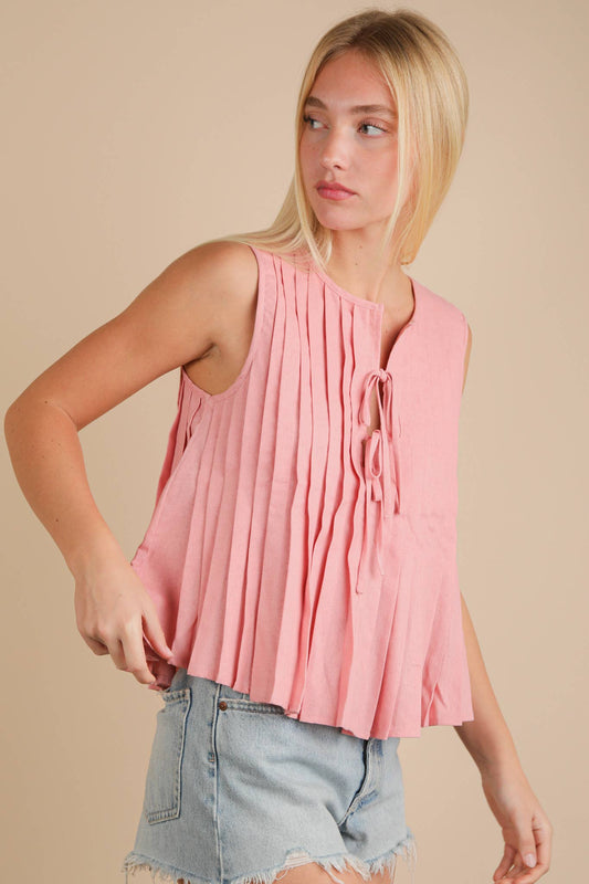 Pleated Bow Tie Blouse